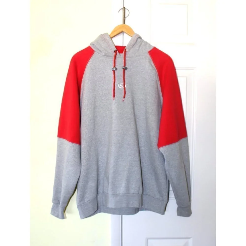 VTG No Fear Hooded Sweatshirt Grey & Red Long Sleeve Color block Pull on Size L?